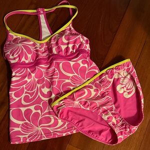Athleta Pink and white Floral Tankini Set S